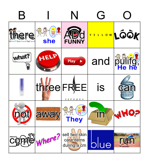 Sight Words Bingo Card