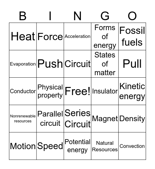 Science Review Bingo Card