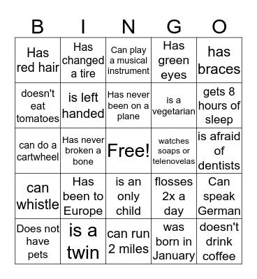 Get To Know Me Bingo Card