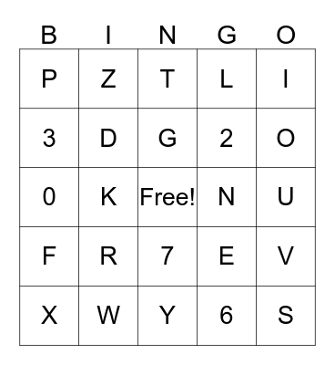 Alphabet Bingo Card