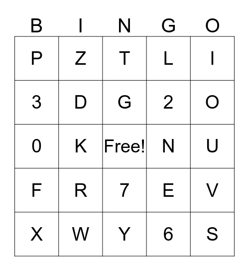 Alphabet Bingo Card