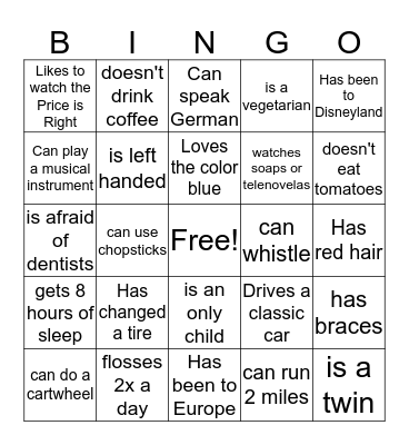 Get To Know Me Bingo Card