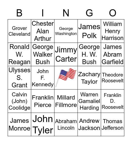 Presidents day Bingo Card