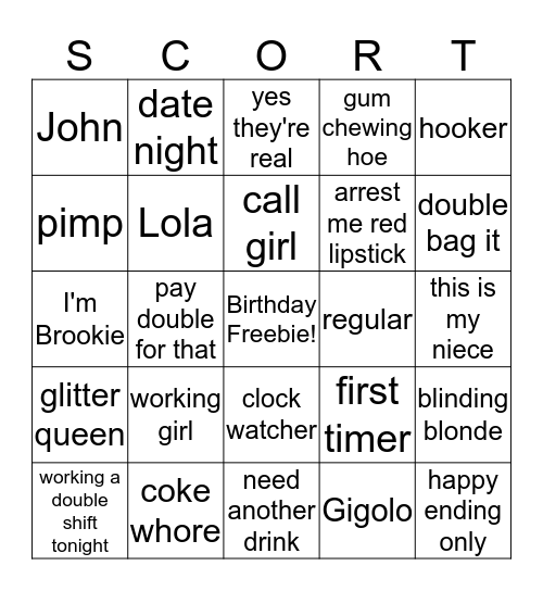 Spot the 'Scort Bingo Card