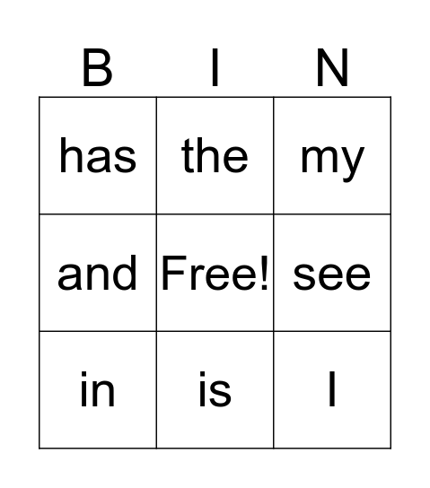 High Frequency Words January 2019 Bingo Card
