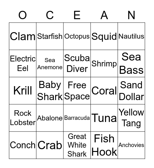 Ocean BINGO Card