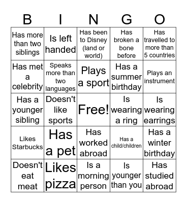 Ice Breaker Bingo Card