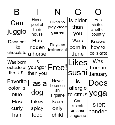 Human Bingo Card