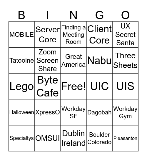 Workday Bingo Card