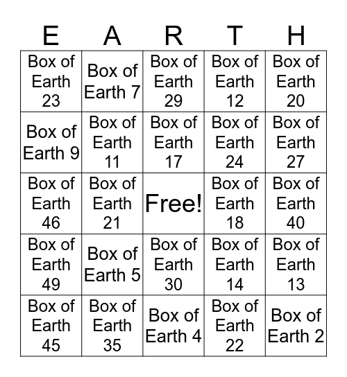 Boxes of Bingo Card