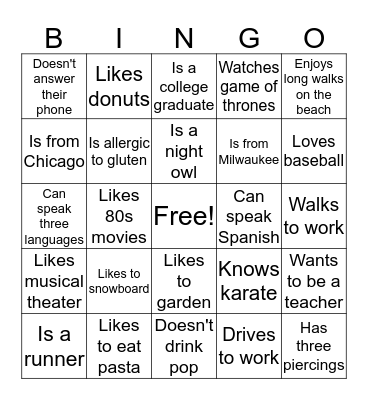 Human Bingo Card