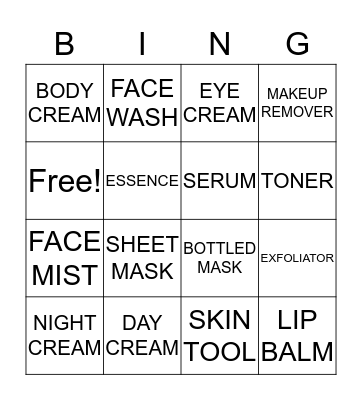 SKINCARE BINGO Card