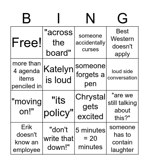 Manager's Meeting Bingo Card