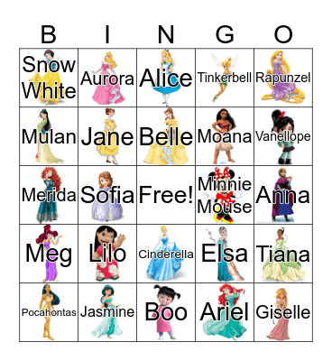 Disney Gals Bingo Card