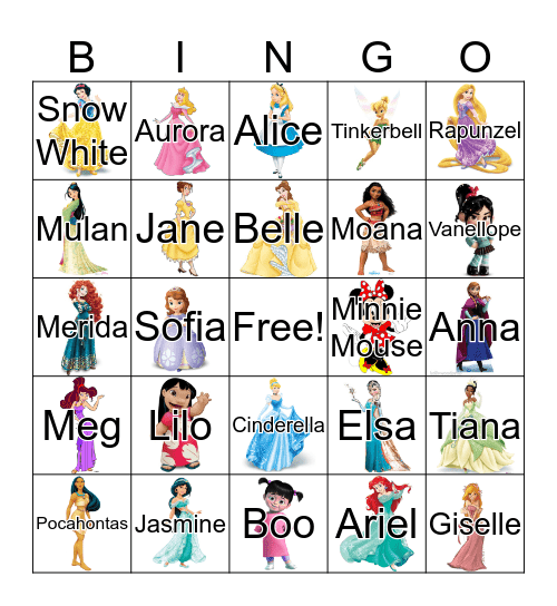 Disney Gals Bingo Card