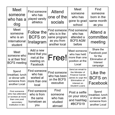BCFS BINGO Card