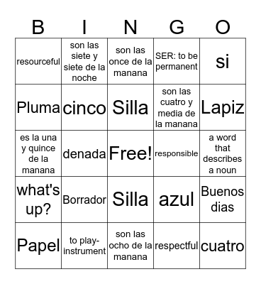 Spanish Bingo Card