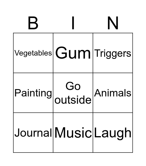 DeStress Bingo Card