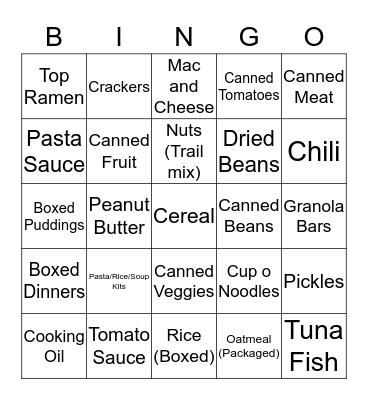 Food Drive Bingo Card