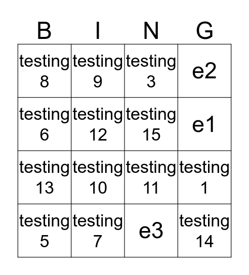 testing Bingo Card