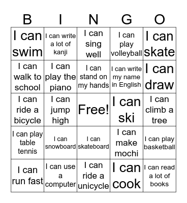 "I CAN"    BINGO Card