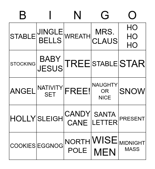 CHRISTMAS BINGO Card