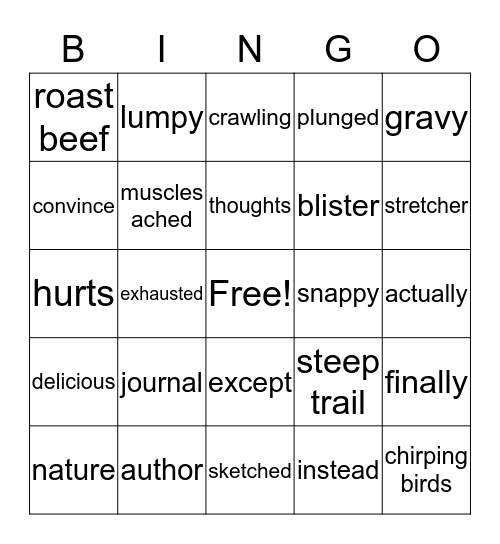 JT’s Journal Bingo Card