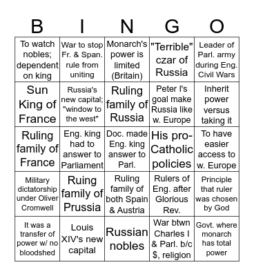 Absolutism Bingo Review!! Bingo Card
