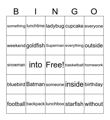 Compound words Bingo Card