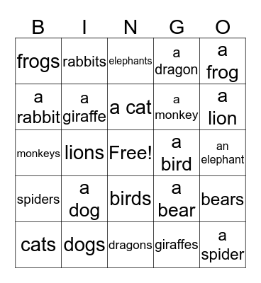 Animal BINGO Card