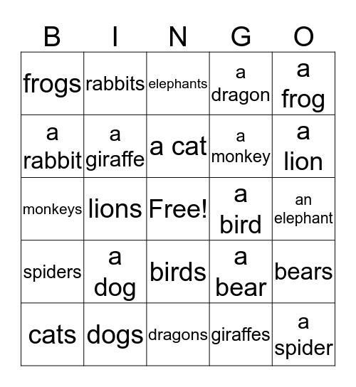 Animal BINGO Card