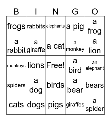 Animal BINGO Card