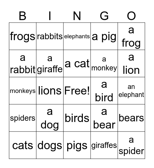 Animal BINGO Card