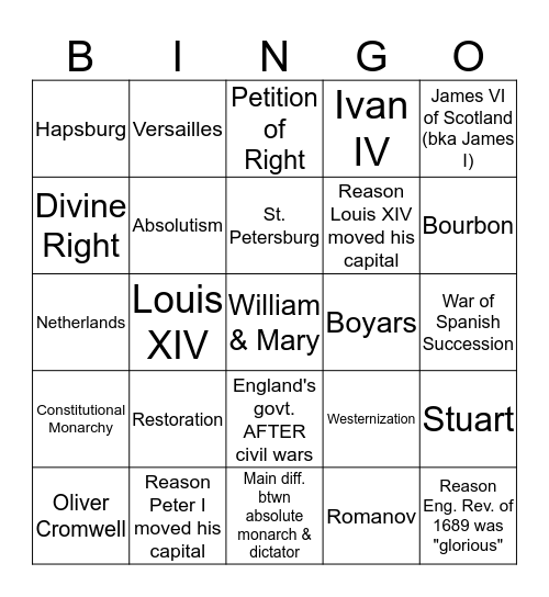 Absolutism Bingo Review!! Bingo Card