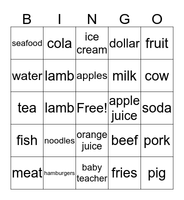 PK4b U5 Food Bingo Card