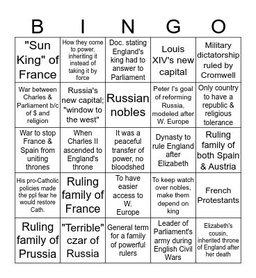 Absolutism Bingo! Bingo Card