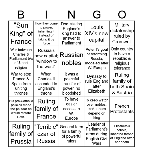 Absolutism Bingo! Bingo Card