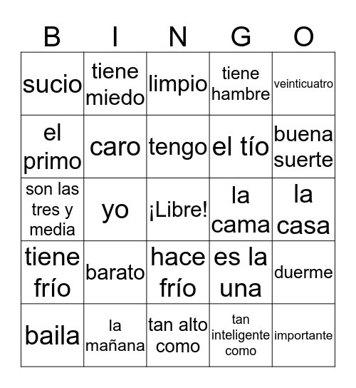 HS Español I Examen Final Bingo Card