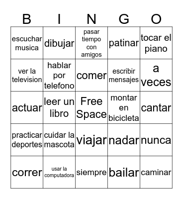 Los Pasatiempos Bingo Card