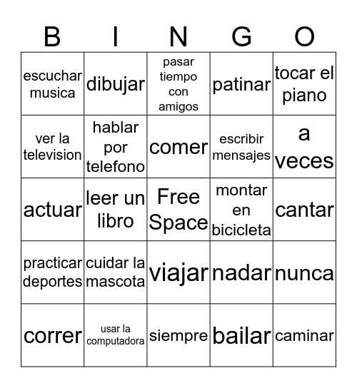 Los Pasatiempos Bingo Card