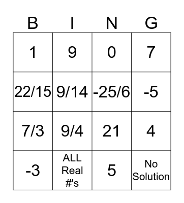 Solving Equations with Fractions Bingo Card