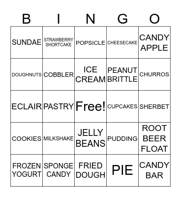 DESSERT BINGO! Bingo Card