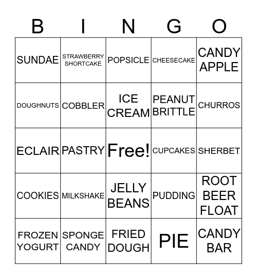 DESSERT BINGO! Bingo Card