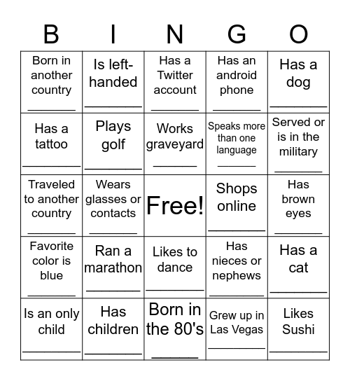 Know Your Manager Bingo Card