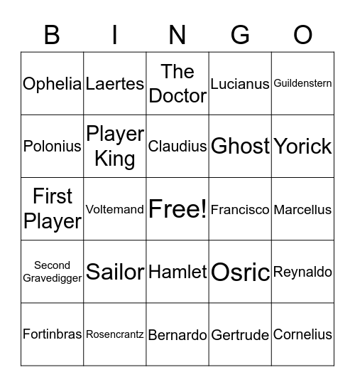 Hamlet Characters Bingo Card