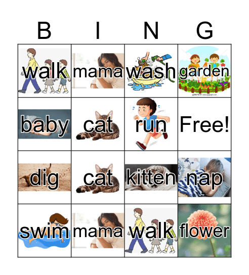 Mama Cat has Three Kittens Bingo Card