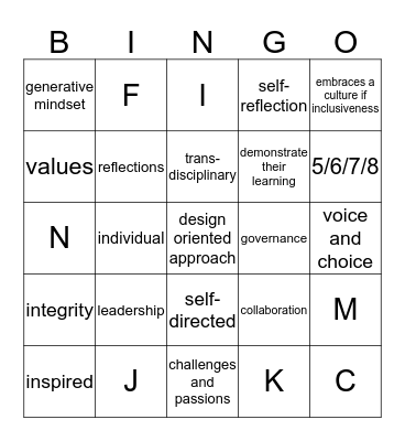 Culture of Learning Bingo Card