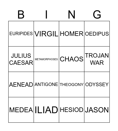 Ancient Writers Bingo Card