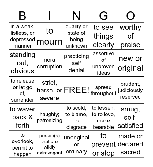 SAT Vocabulary #26 - 50 Bingo Card