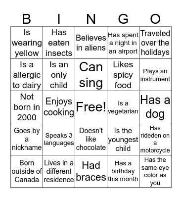 PLAN 103 Ice Breaker Bingo Card